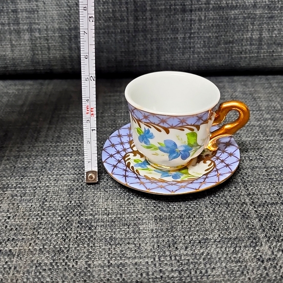 VINTAGE Miniature Tea&cup Attached Porcelain Saucer Decorative Xmas Ornament - Picture 2 of 6